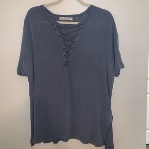 Dusty Blue Lace Up Top